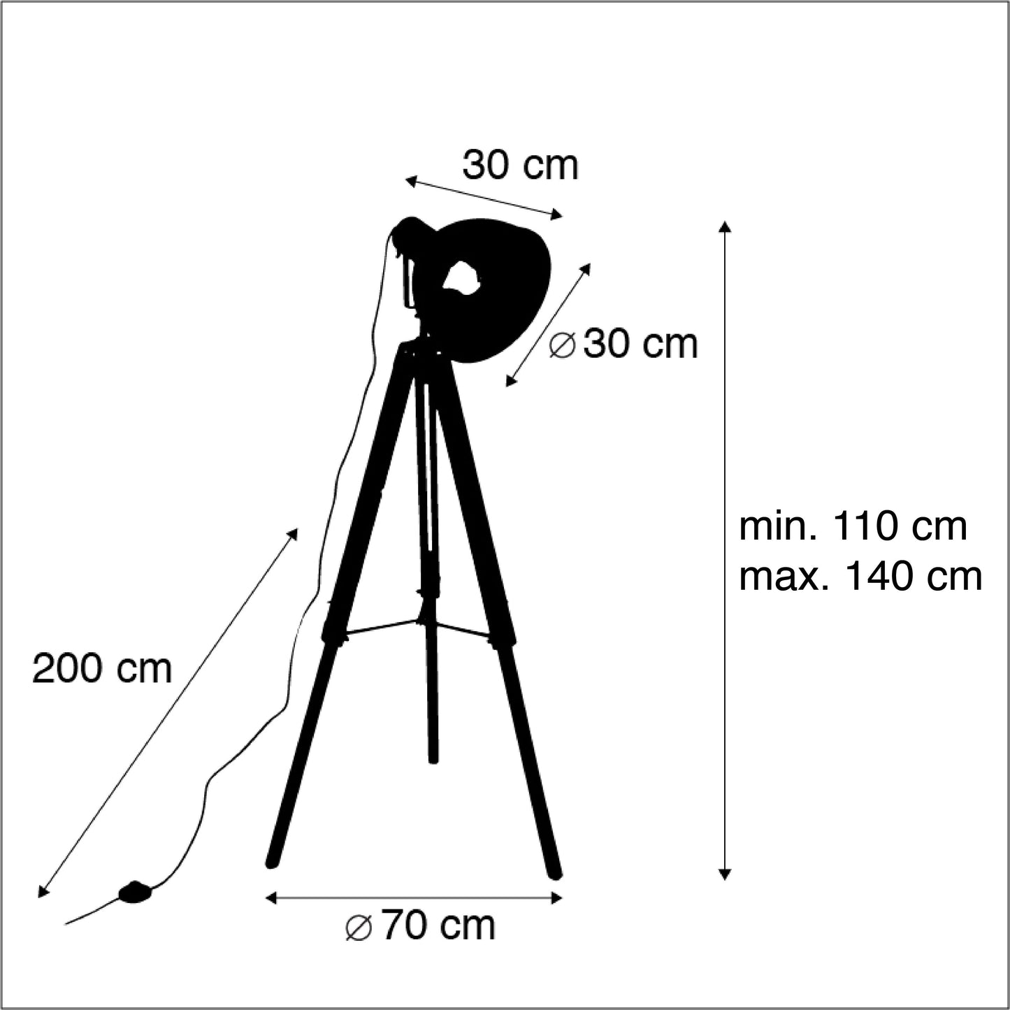 Industrielle Stehlampe auf Holzstativ mit grauem Schirm