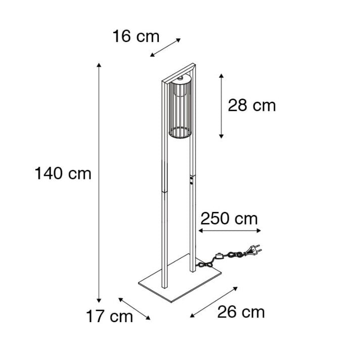 Moderne Stehleuchte in Schwarz mit runden Stäben im Schirm