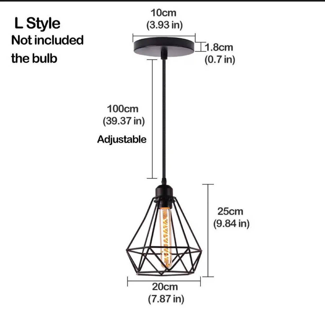 Hängelampe Vera Vintage Cage Wire Lampenschirm – Schwarz – Industriemetall – Rautenform