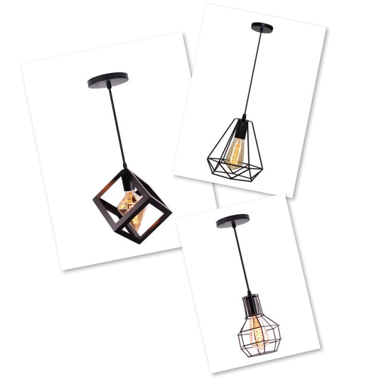 Hanglamp set vintage kooi - zwart - industrieel