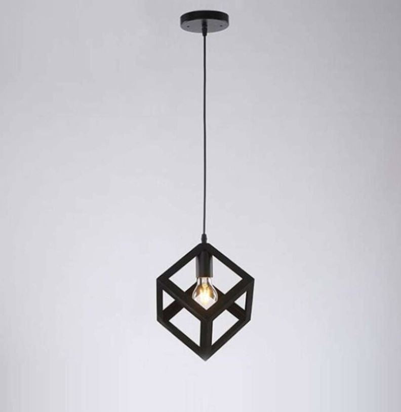 Hängelampe Yara Vintage Cage Wire Lampenschirm – Schwarz – Industriell – quadratischer Würfel
