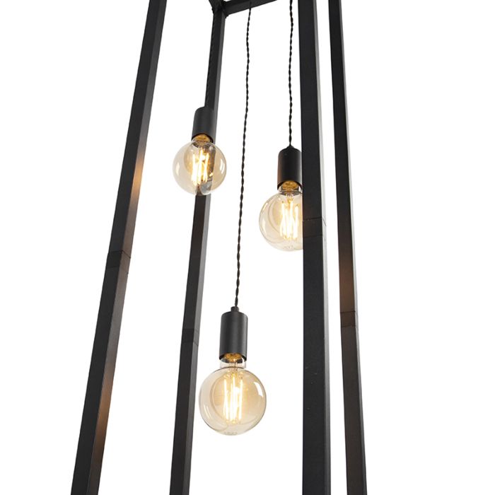 Larisa Industriële vloerlamp zwart 3-lichts met touw